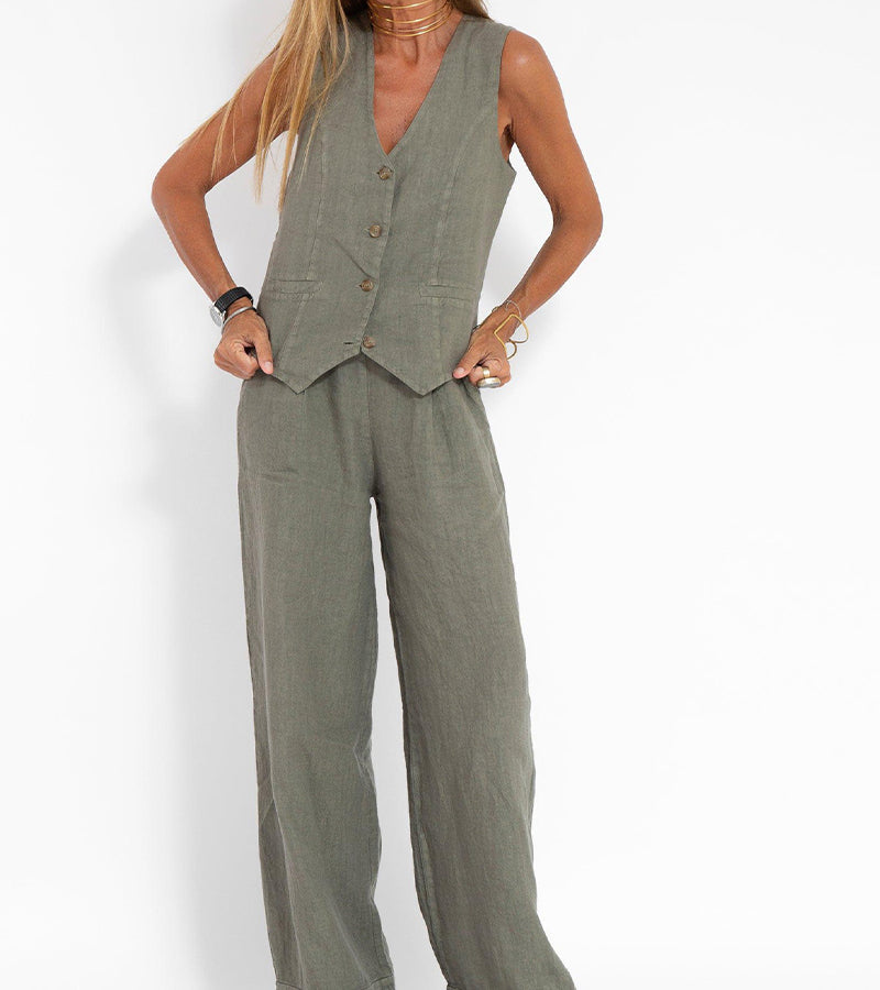 Valantomode | Chic Suit Set with Tailored Vest & Flowy Wide Pants