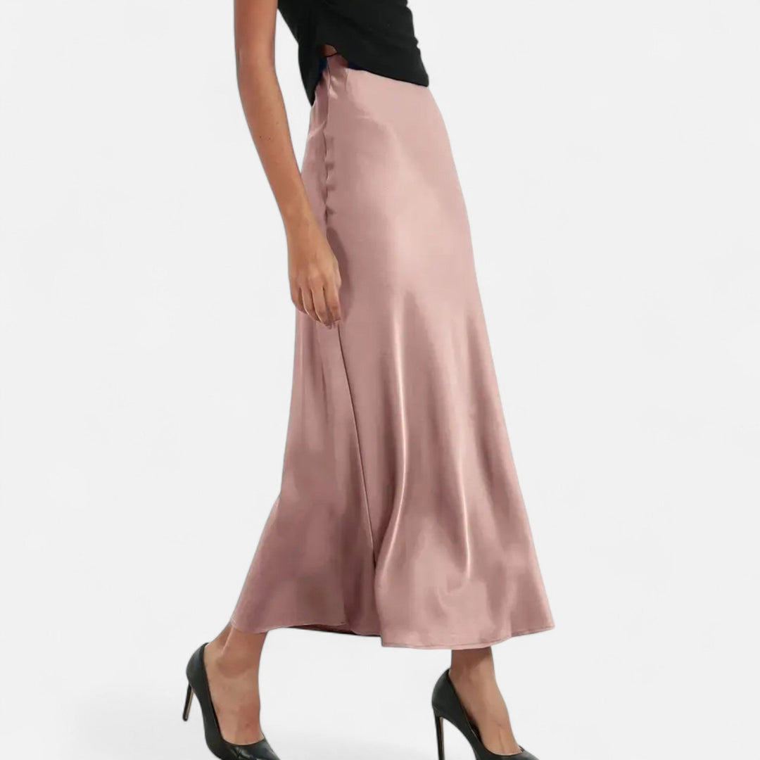 Valantomode | Women’s High-Waist Satin Midi Skirt