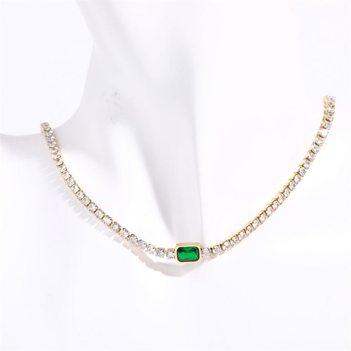 Valantomode | Plated Stainless Steel Linear Necklace with Refractive CZ Assets for Women
