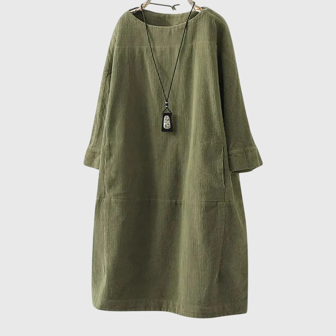 Valantomode | Chic Corduroy Midi Dress for Effortless Everyday Style