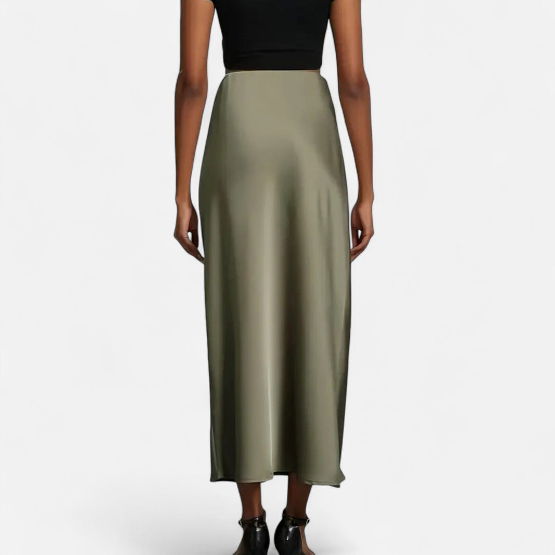 Valantomode | Women’s High-Waist Satin Midi Skirt