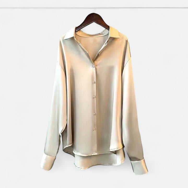 Valantomode | Women’s Silk Satin Blouse - Elegant Liquid Satin Office Shirt