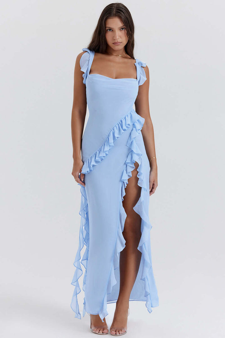 Valantomode | Elegant Ruffled Evening Dress for Sophisticated Style