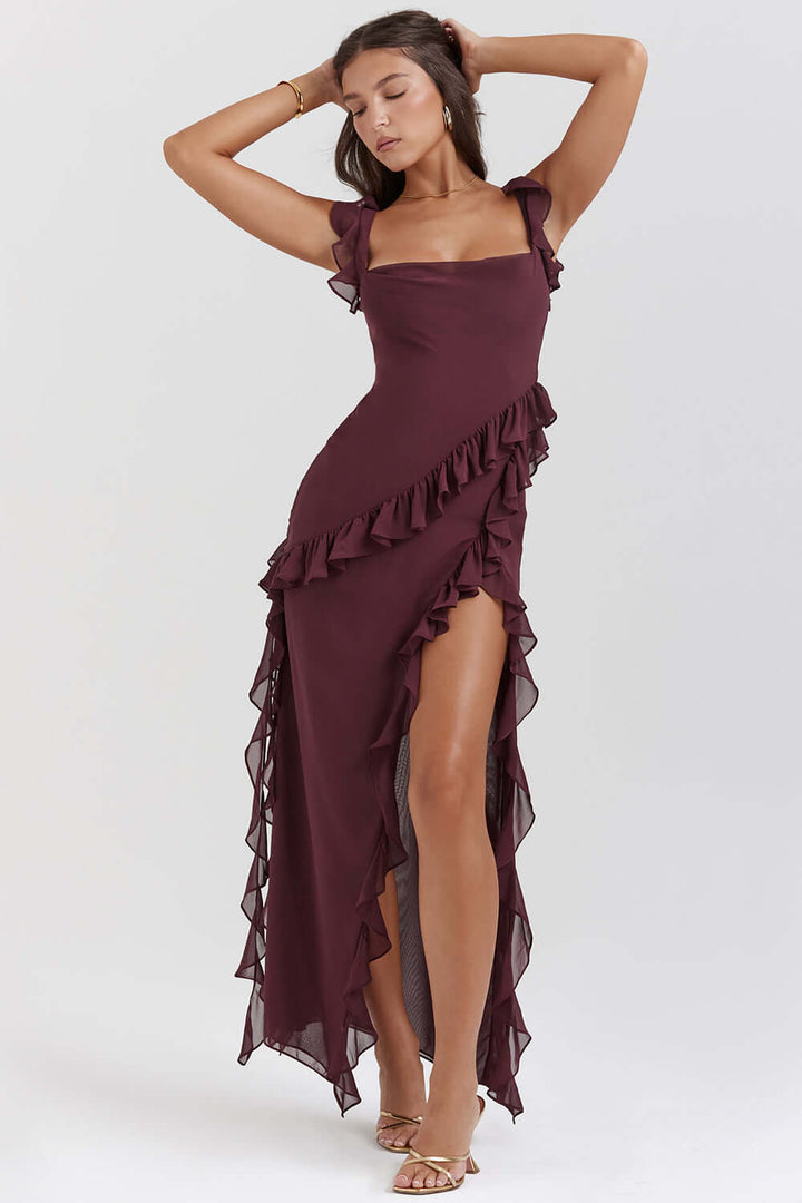 Valantomode | Elegant Ruffled Evening Dress for Sophisticated Style