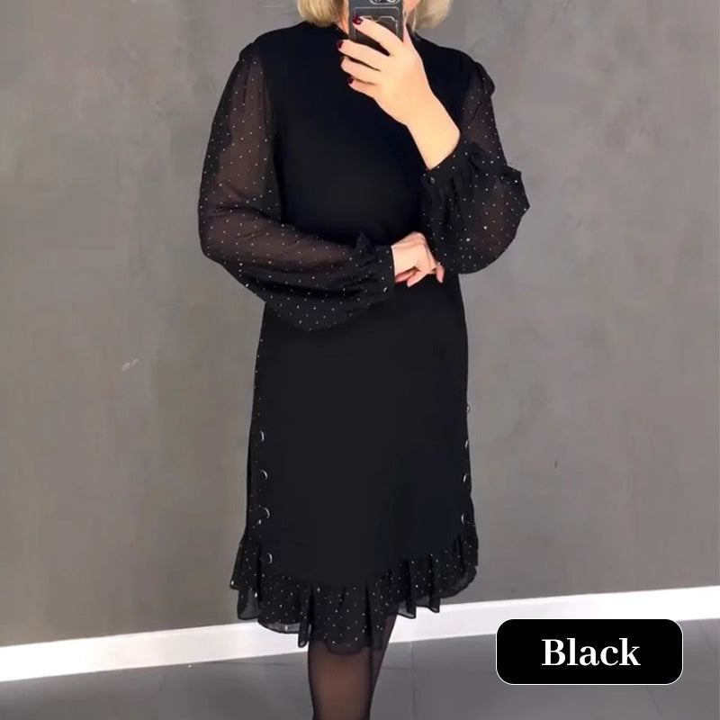 Valantomode | Stunning Crystal-Embellished Round Neck Dress for Events