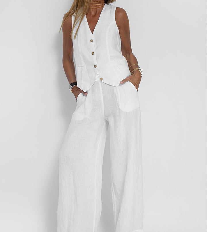 Valantomode | Chic Suit Set with Tailored Vest & Flowy Wide Pants