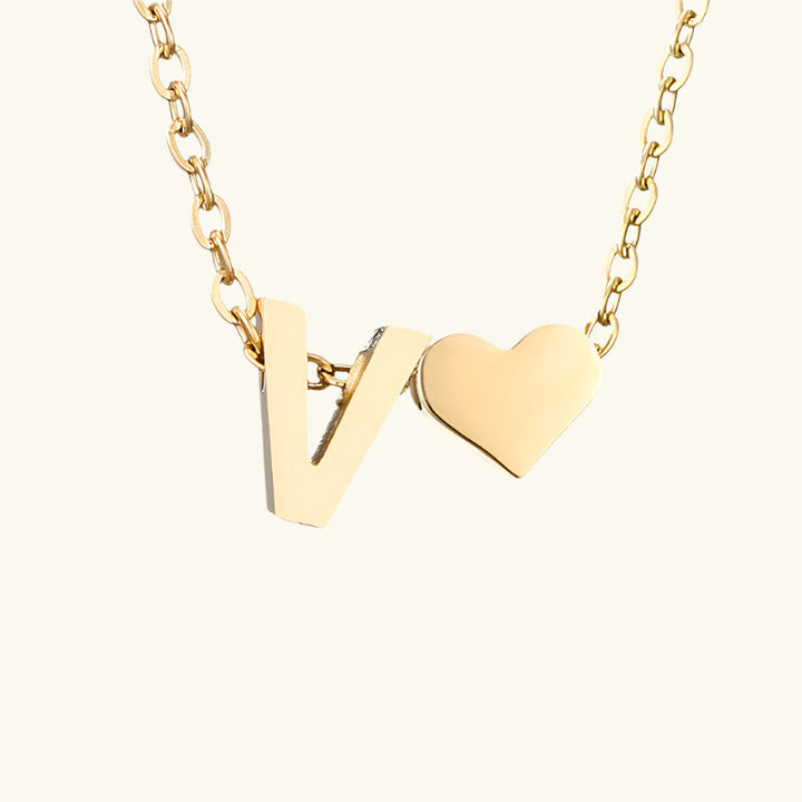 Valantomode | Plated Initial and Heart Charm Necklace for Women