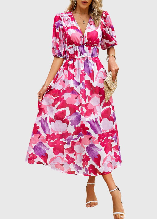 Valantomode | Beautiful Floral Midi Dress for Any Casual Gathering