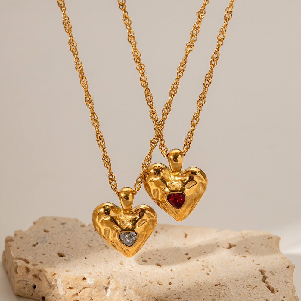 Valantomode | Plated Molten Heart Pendant Necklace with CZ Stone for Women