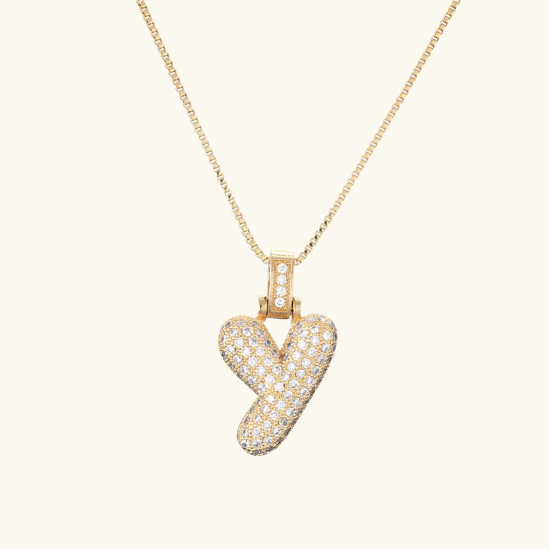 Valantomode | Plated Letter Luxe Necklace with Alphanumeric Architecture and Refractive Assets