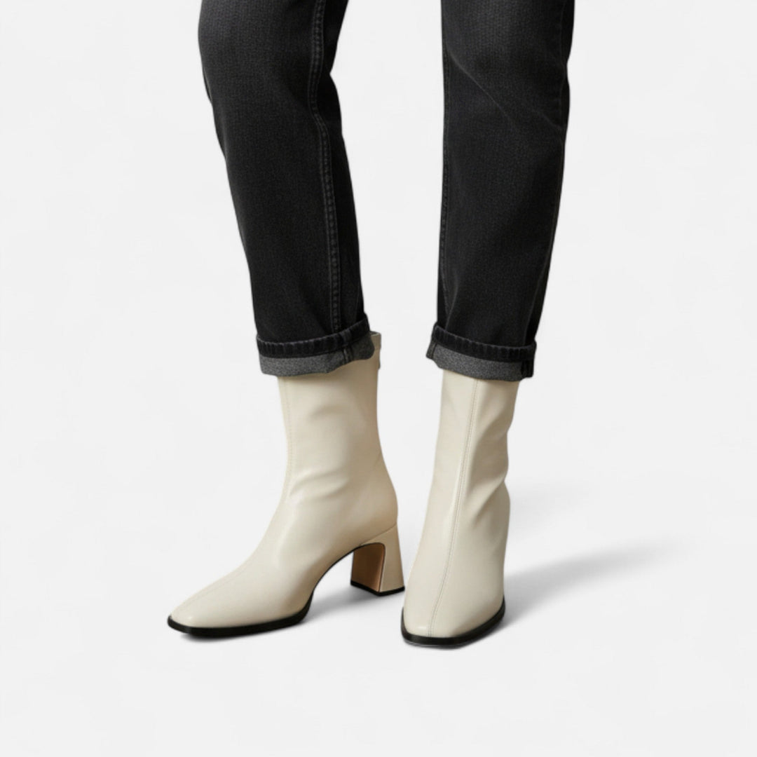 Valantomode | Women’s Vintage Square-Toe Ankle Boots – Retro Executive Leather Booties