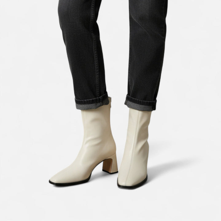 Valantomode | Women’s Vintage Square-Toe Ankle Boots – Retro Executive Leather Booties