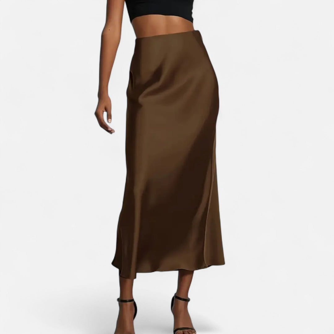 Valantomode | Women’s High-Waist Satin Midi Skirt