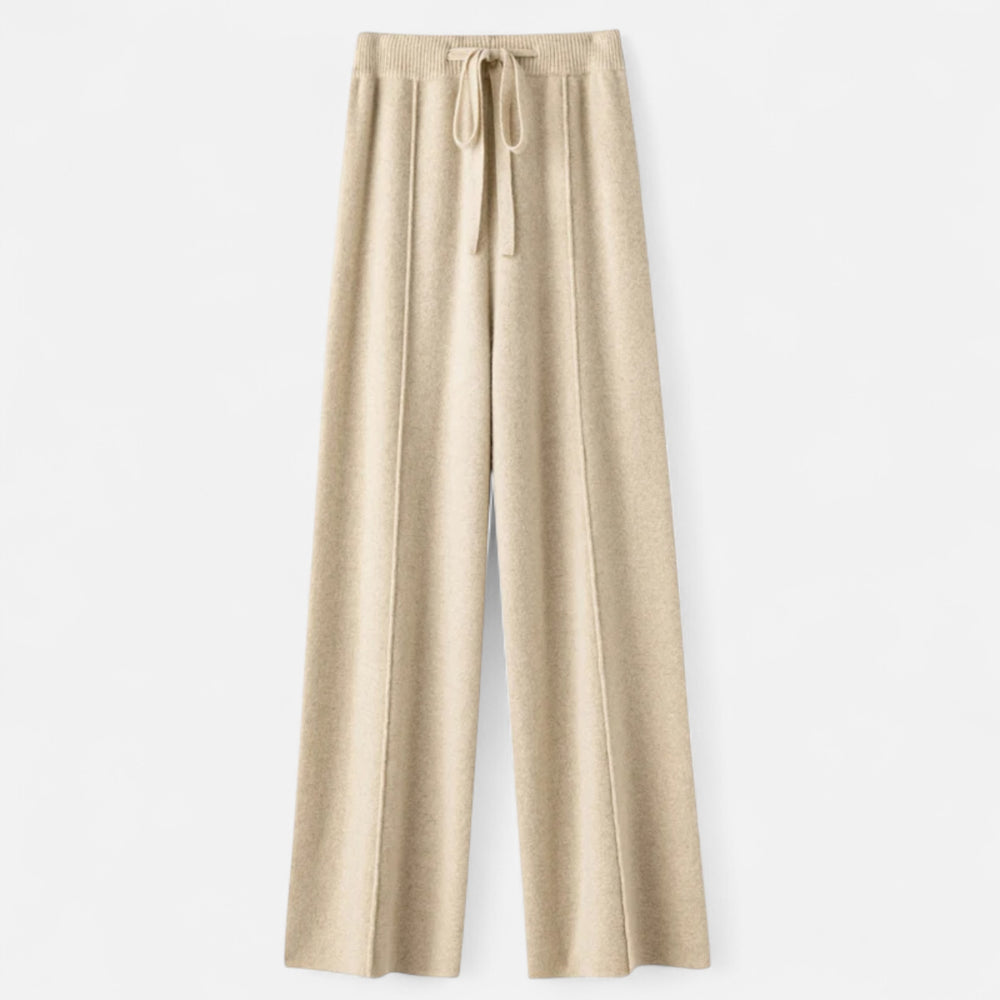 Valantomode | Women’s Wool Wide-Leg Knit Trousers – Premium High-Waisted Lounge Pants