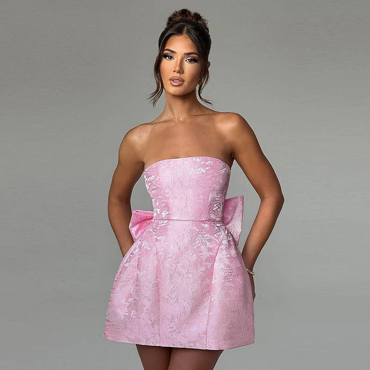 Valantomode | Elegant Strapless Bow Detail Dress for Chic Occasions