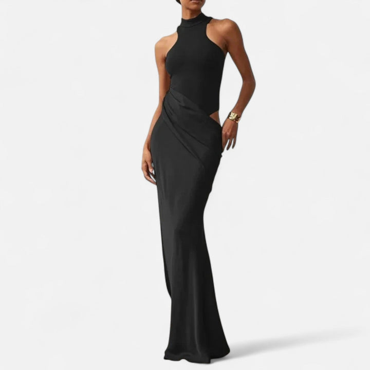 Valantomode | Women’s Satin Cut-Out Maxi Dress Silky Grace Sculpted Elegance