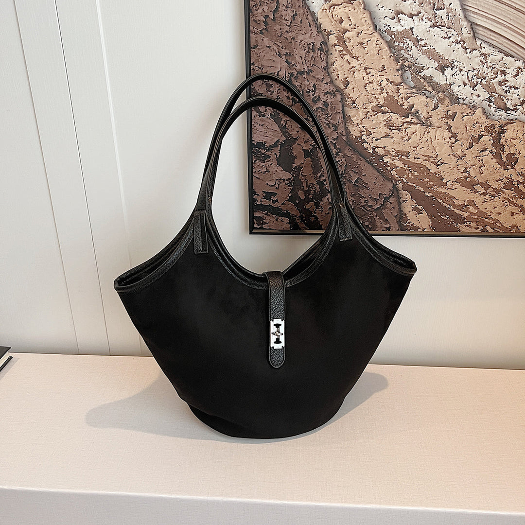 Valantomode | Velvet Nexus Cube – Compact Faux Suede Business Tote with Turn-Lock & Soft-Touch Handles