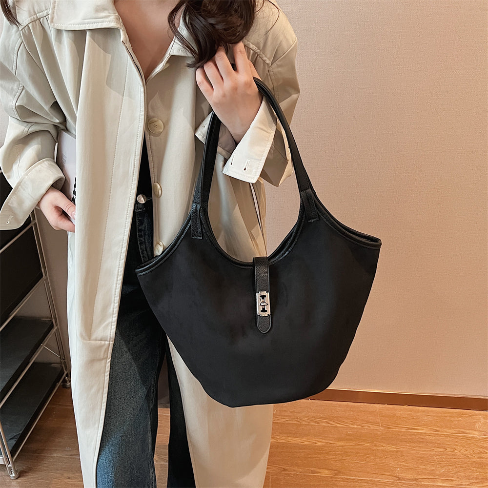 Valantomode | Velvet Nexus Cube – Compact Faux Suede Business Tote with Turn-Lock & Soft-Touch Handles