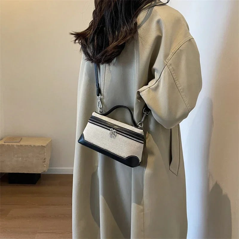 Valantomode | Odyssey Micro-Contour – Premium Two-Tone Canvas & Vegan Leather Mini Crossbody Bag