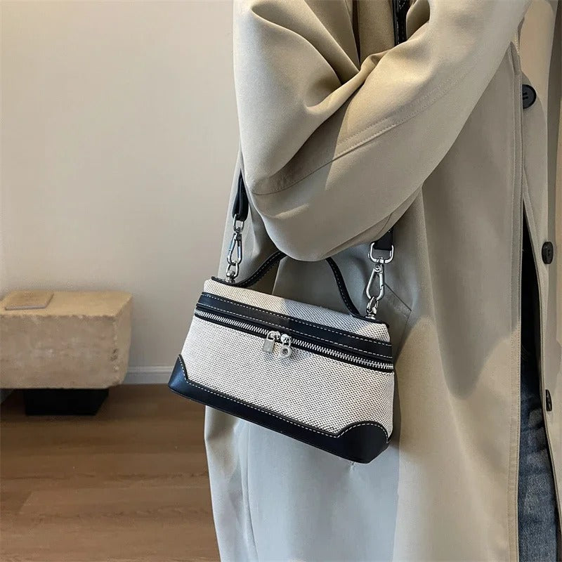 Valantomode | Odyssey Micro-Contour – Premium Two-Tone Canvas & Vegan Leather Mini Crossbody Bag