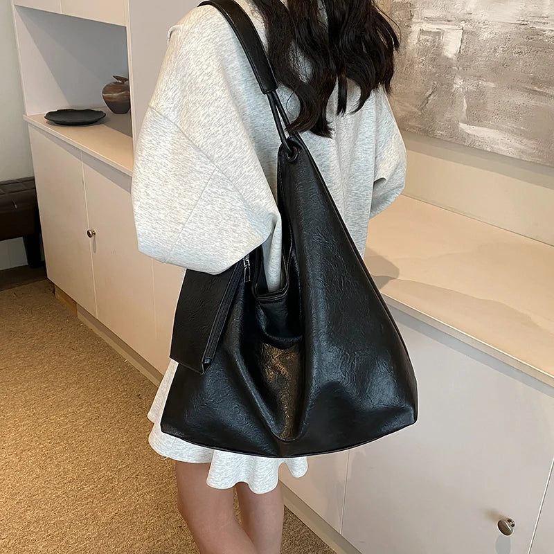Valantomode | Aria Vertical Slouch – Premium Vegan Leather Oversized Tote with Modular Pouch