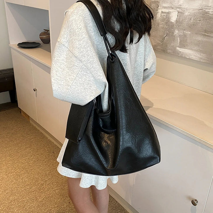 Valantomode | Aria Vertical Slouch – Premium Vegan Leather Oversized Tote with Modular Pouch