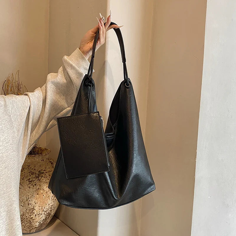 Valantomode | Aria Vertical Slouch – Premium Vegan Leather Oversized Tote with Modular Pouch