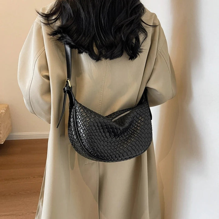 Valantomode | The Tesla Interlace Garrison – Women's Premium Braided Vegan Leather Half-Moon Handbag