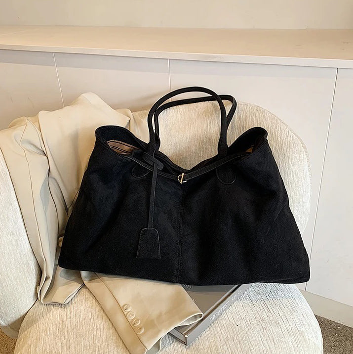 Valantomode | Velvet Goliath Executive – 52cm Premium Vegan Suede XL Oversized Tote with Silver Accents