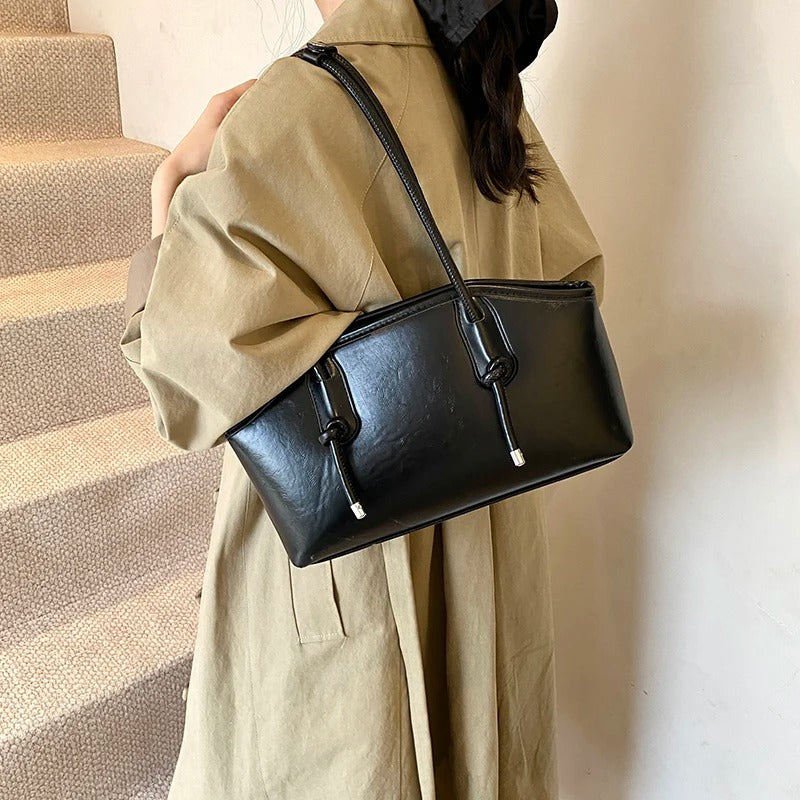Valantomode | Aria Archival Baguette – Premium Vegan Leather Slim Shoulder Bag with Silver-Tone Accents