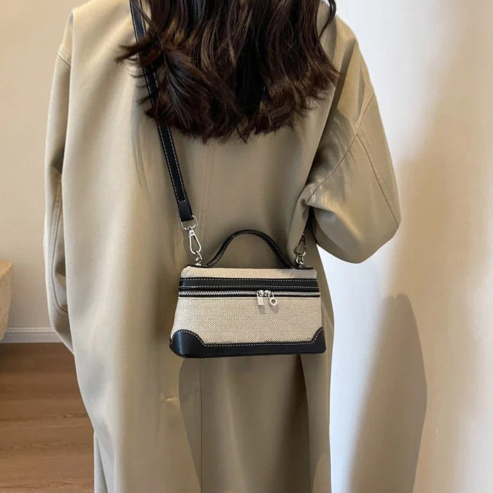 Valantomode | Odyssey Micro-Contour – Premium Two-Tone Canvas & Vegan Leather Mini Crossbody Bag