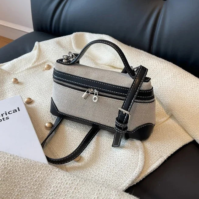 Valantomode | Odyssey Micro-Contour – Premium Two-Tone Canvas & Vegan Leather Mini Crossbody Bag