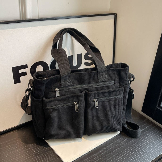 Valantomode | Velvet Ribbed Garrison – Premium Corduroy Water-Resistant Business Tote & Book Bag