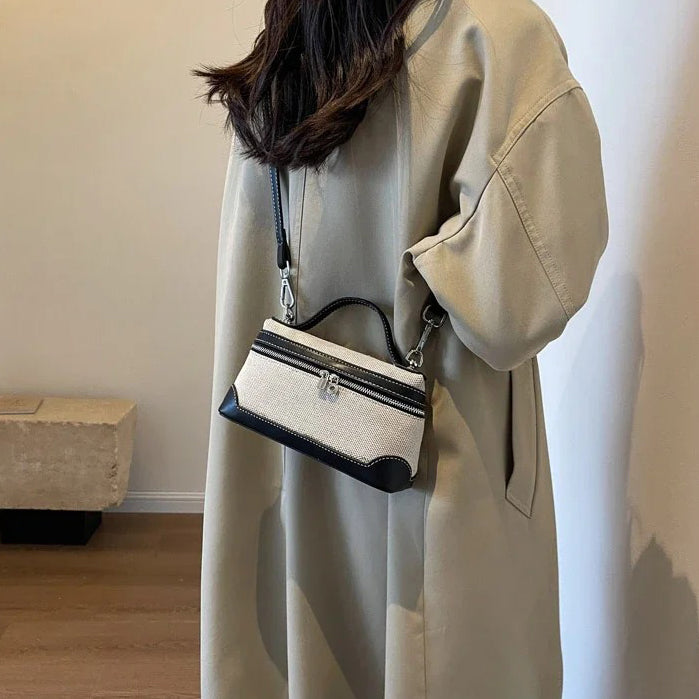 Valantomode | Odyssey Micro-Contour – Premium Two-Tone Canvas & Vegan Leather Mini Crossbody Bag