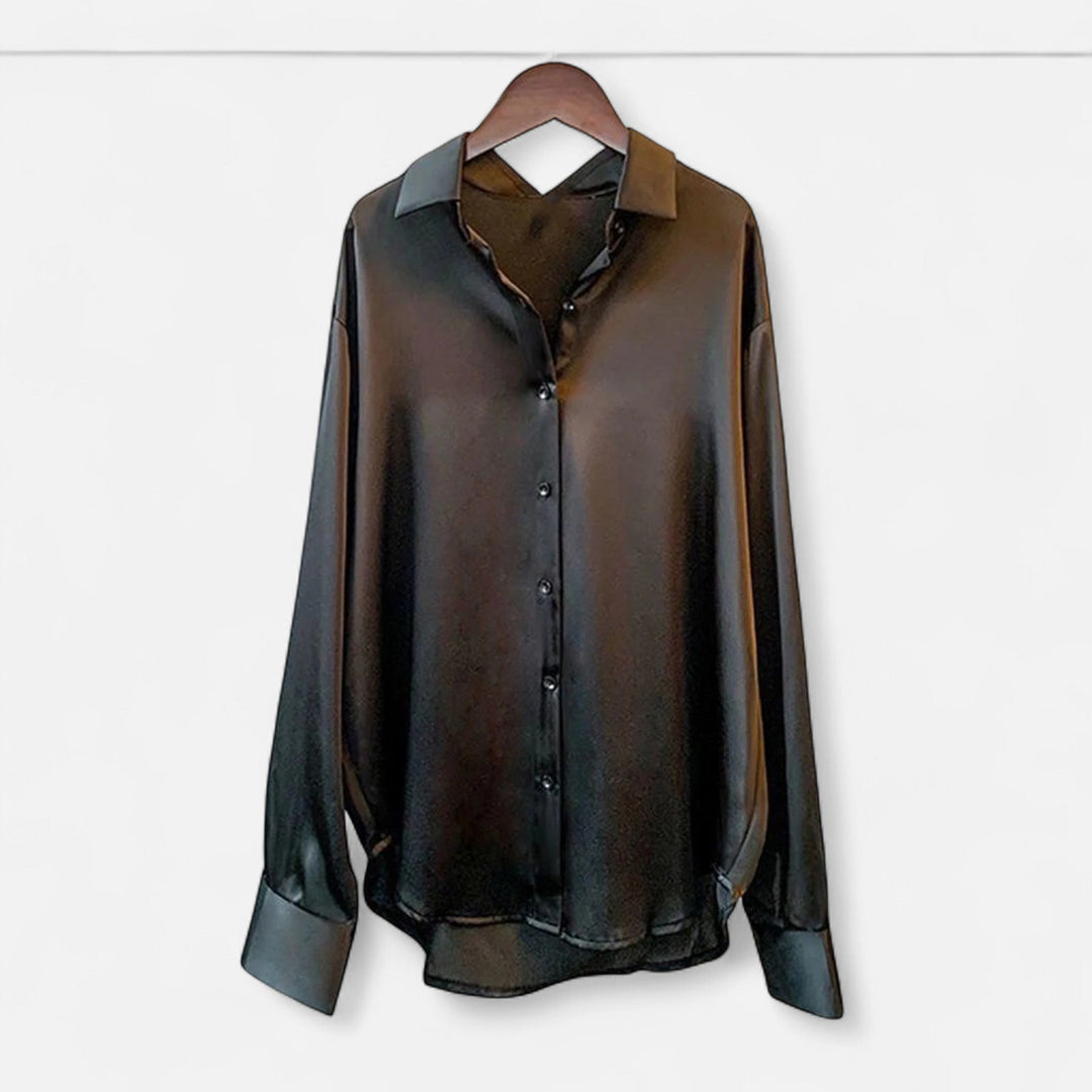Valantomode | Women’s Silk Satin Blouse - Elegant Liquid Satin Office Shirt