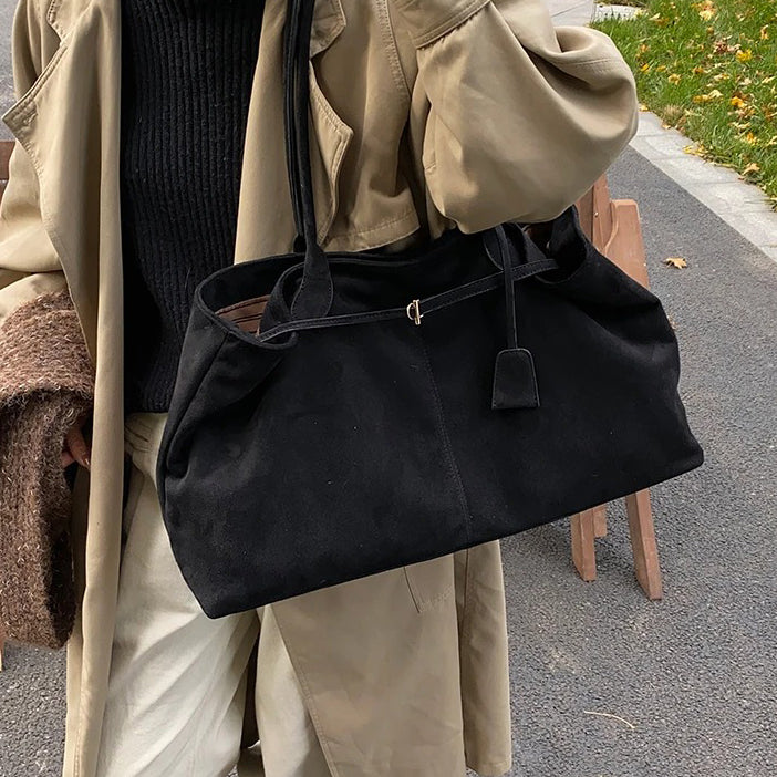 Valantomode | Velvet Goliath Executive – 52cm Premium Vegan Suede XL Oversized Tote with Silver Accents
