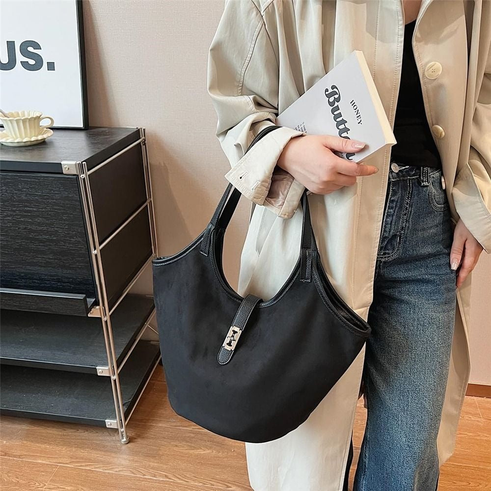 Valantomode | Velvet Nexus Cube – Compact Faux Suede Business Tote with Turn-Lock & Soft-Touch Handles