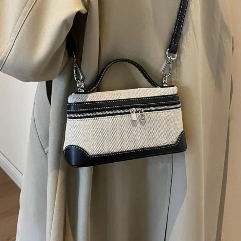 Valantomode | Odyssey Micro-Contour – Premium Two-Tone Canvas & Vegan Leather Mini Crossbody Bag