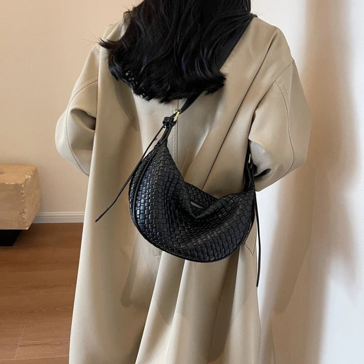 Valantomode | The Tesla Interlace Garrison – Women's Premium Braided Vegan Leather Half-Moon Handbag