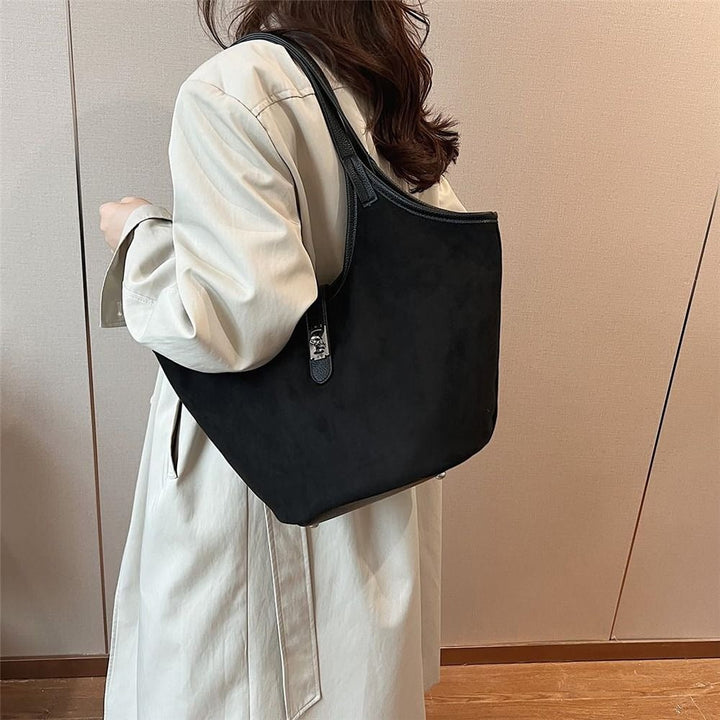 Valantomode | Velvet Nexus Cube – Compact Faux Suede Business Tote with Turn-Lock & Soft-Touch Handles