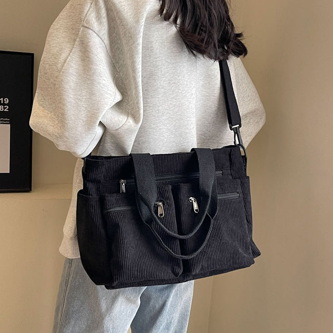 Valantomode | Velvet Ribbed Garrison – Premium Corduroy Water-Resistant Business Tote & Book Bag