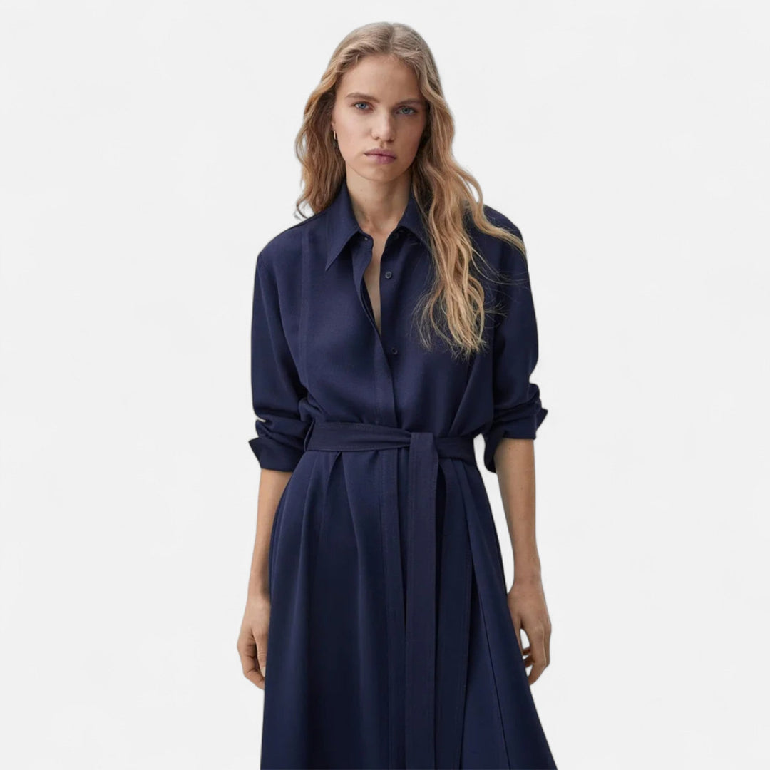 Valantomode | Women’s Slim-Fit Cotton-Blend Midi Dress with Belt