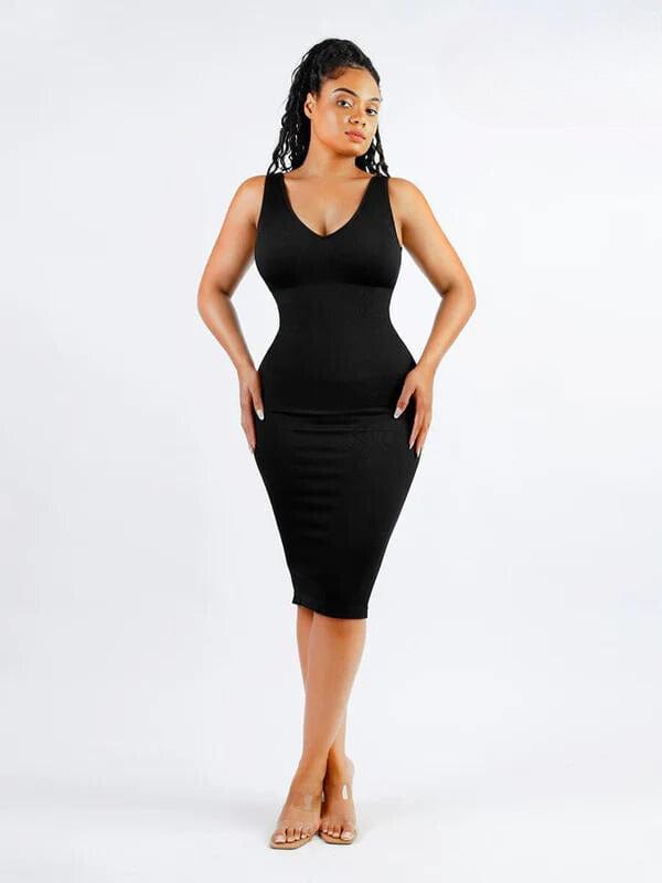 Valantomode | Removable Pad Deep V Neck Bodycon Midi Dress