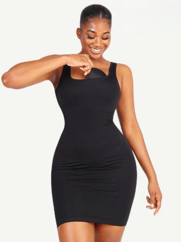 Valantomode | Bodycon Mini Dress with Square Neck and Removable Pads - Snatched Shapewear