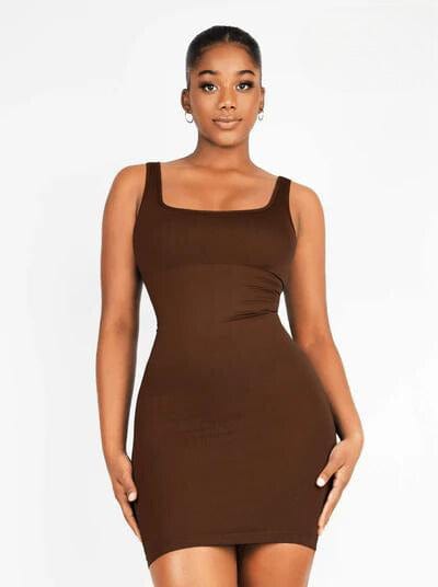 Valantomode | Bodycon Mini Dress with Square Neck and Removable Pads - Snatched Shapewear