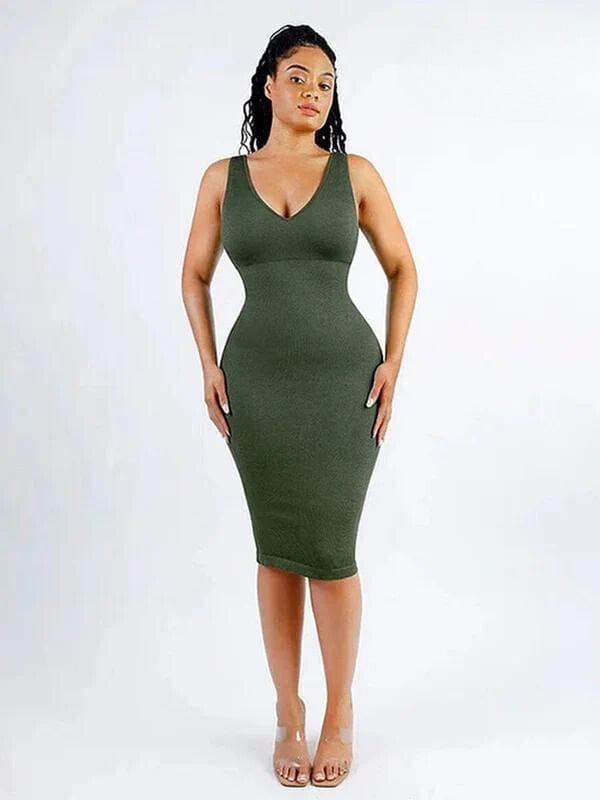 Valantomode | Removable Pad Deep V Neck Bodycon Midi Dress