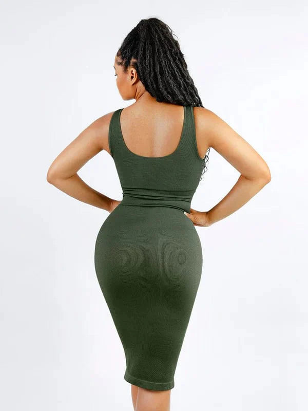 Valantomode | Removable Pad Deep V Neck Bodycon Midi Dress