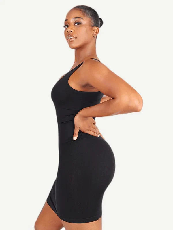 Valantomode | Bodycon Mini Dress with Square Neck and Removable Pads - Snatched Shapewear