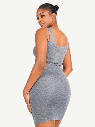Valantomode | Bodycon Mini Dress with Square Neck and Removable Pads - Snatched Shapewear
