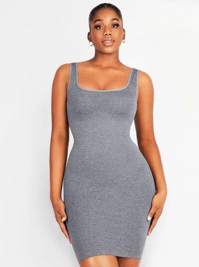 Valantomode | Bodycon Mini Dress with Square Neck and Removable Pads - Snatched Shapewear